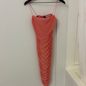 Windsor Coral Ruched Slip Midi Dress